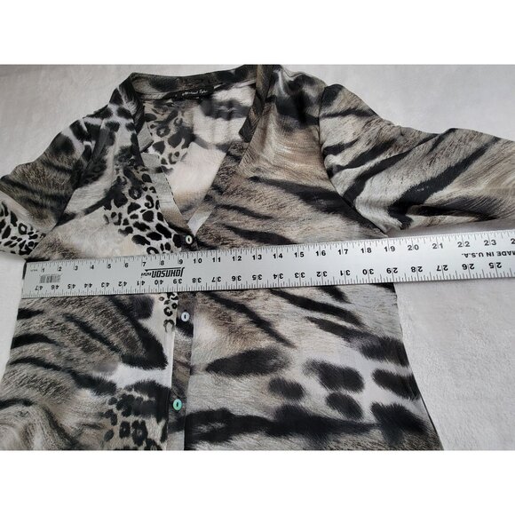 Michael Tyler Womens Animal Print Sheer Tunic Top Small Long Sleeve Button-Front - Picture 7 of 8